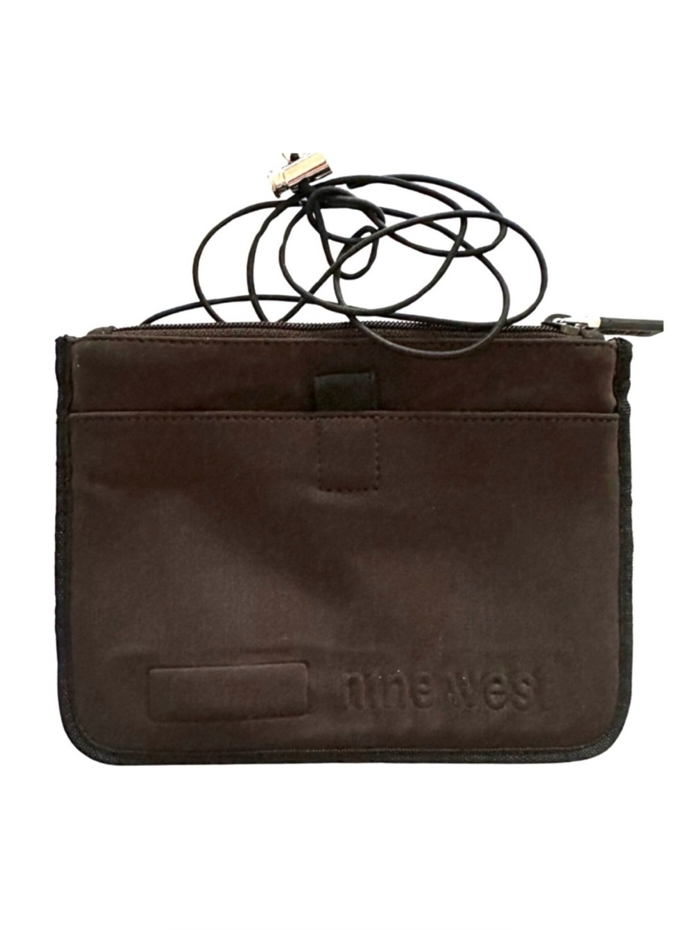 Nine West Brown Canvas Travel Neck Pouch Crossbody Bag Passport Document Holder